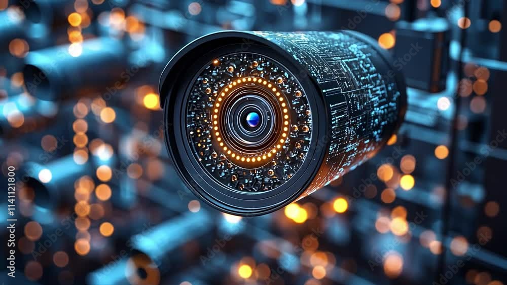 Aufkleber high-tech security camera surrounded by digital circuitry in a modern surveillance setup