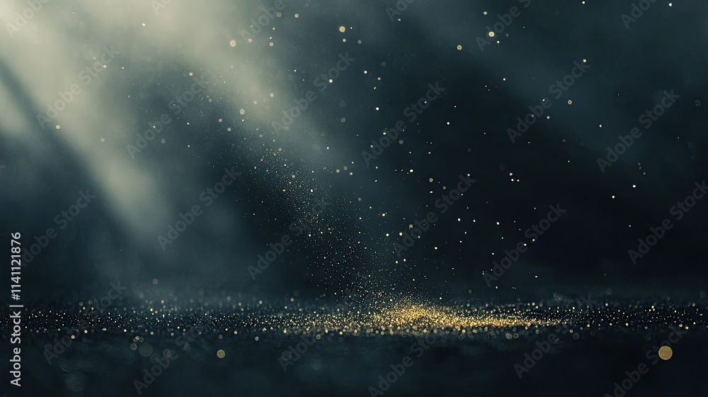 Poster glimmering dust particles with soft light in atmospheric background
