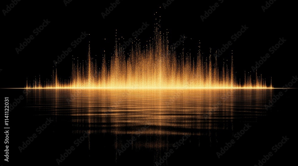 Poster golden sound waves visualizing rhythm and motion in dark space