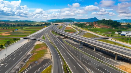 Modern highway system designed through transportation engineering urban planning advanced civil construction methods ensuring smooth safe travel roadways meticulously laid out across varied terrains