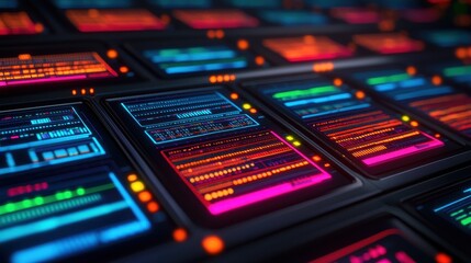 Obraz premium Colorful Technology Interface with Neon Light Display Background