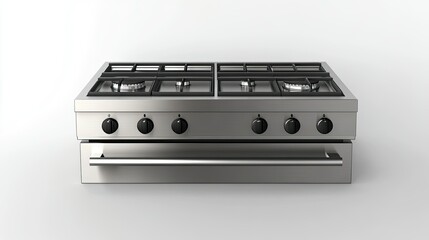 Fototapeta premium Modern Stainless Steel Gas Stove with Two Burners and Oven Feature