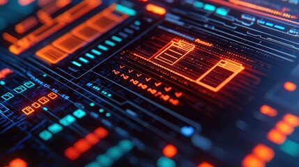 Obraz premium Futuristic Technology Interface with Neon Elements and Digital Data