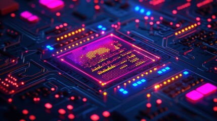 Obraz premium Futuristic Circuit Board Design with Neon Colors and Digital Patterns