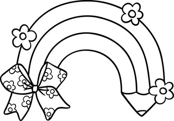 Coquette Girly pencil rainbow school supplies outline