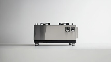Modern Stainless Steel Gas Stove on Minimalist White Background