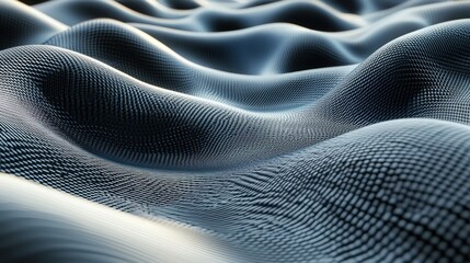 Naklejka premium Abstract background with waves made of a lot of dark metallic silver cubes geometry primitive forms that goes up and down under black-white lighting. 3D illustration. 3D CG.