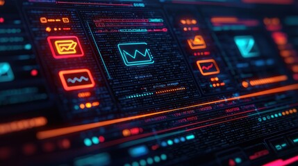 Obraz premium Futuristic Data Visualization with Graphs and Neon Elements