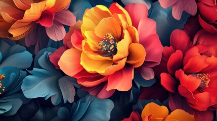 Abstract  embossed  blooming  bright flowers 