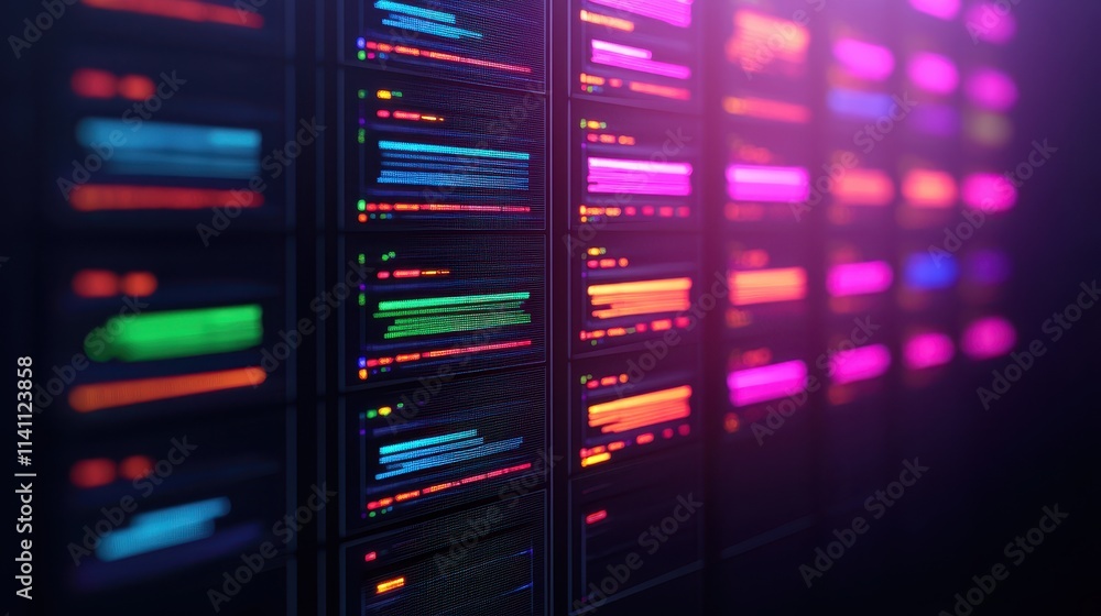 Aufkleber colorful digital data visualization with neon colors and patterns