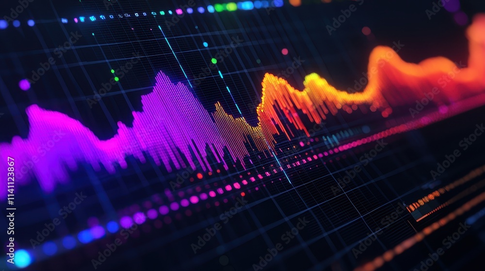 Poster colorful sound waves display on digital screen background design
