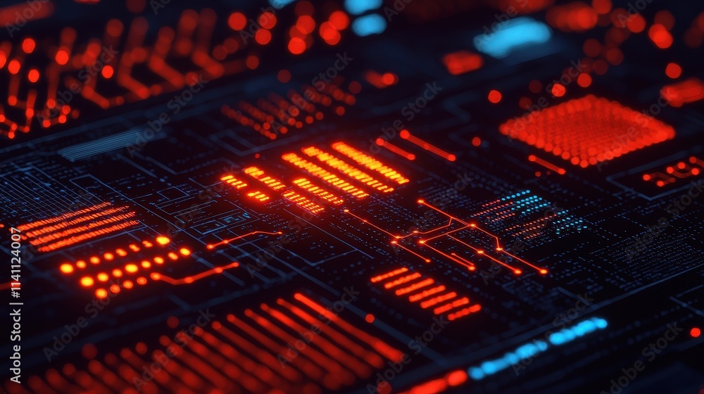 Aufkleber abstract digital circuit board with glowing red elements and lines