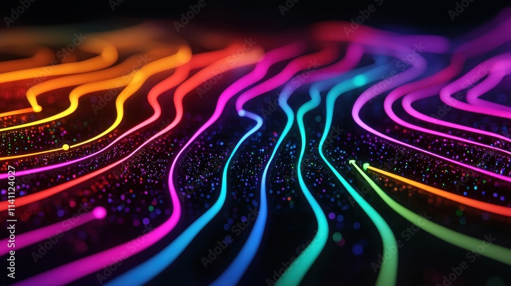 Poster vibrant colorful waves of light in abstract pattern