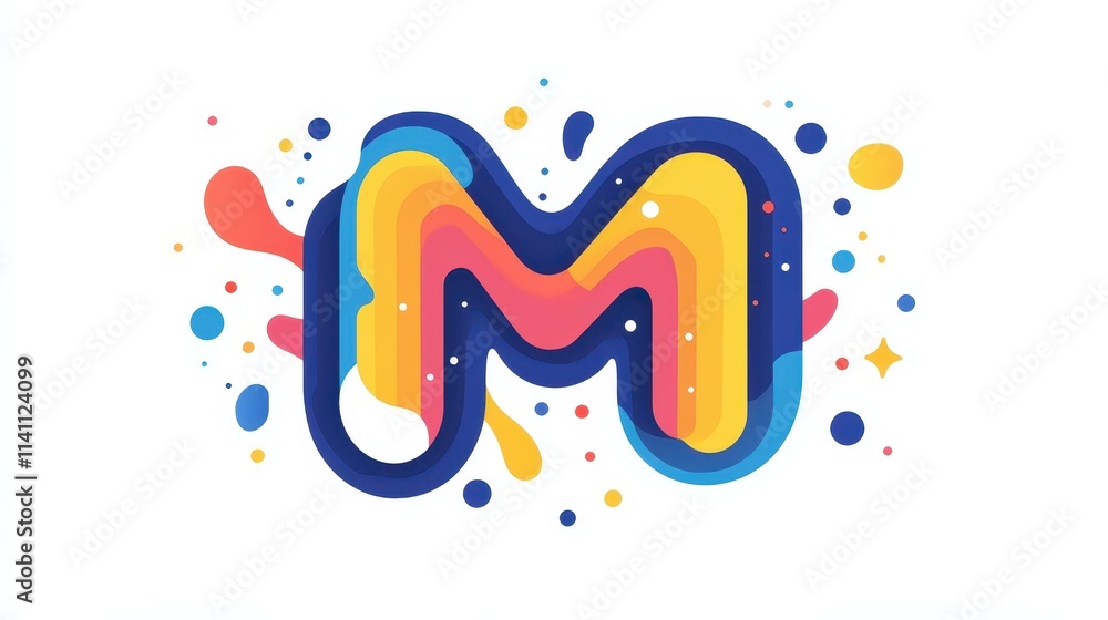 Poster a unique d logo design features the letter m, combining modern style with playful textures for a vib