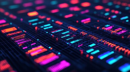 Obraz premium Colorful Digital Data Visualization with Neon Elements and Patterns