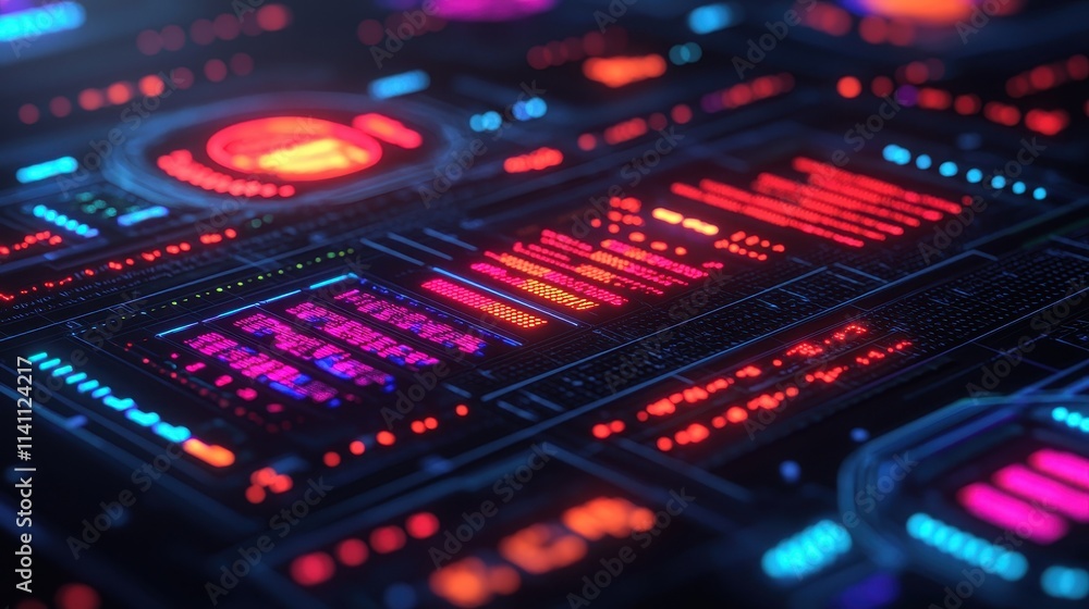 Aufkleber futuristic digital interface with neon lights and data visualization