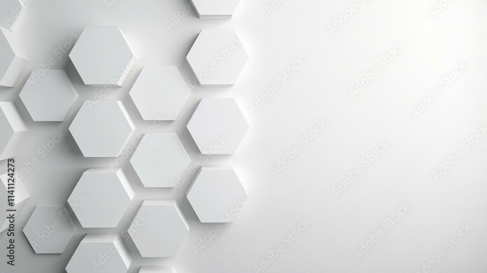 Poster discover sleek decor with a striking 3d hexagonal pattern, seamlessly blending modern style and text