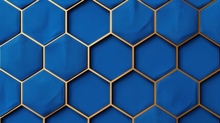 Dive into this modern 3D art piece featuring bright blue hexagons with gold accents for a chic, stylish vibe.