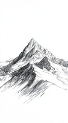 Majestic Mountain Peak Ink Drawing Landscape Art