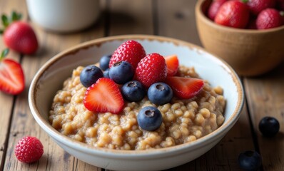 Delicious oatmeal topped with fresh berries