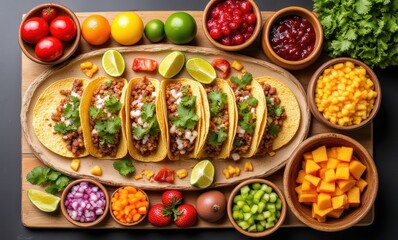 Delicious colorful tacos with fresh ingredients