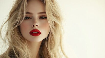 Fototapeta premium blond woman with red lips and long hair with perfect hairstyle