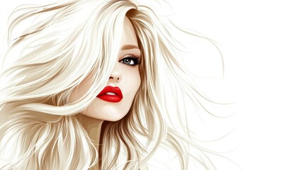Fototapeta premium blond woman with red lips and long hair with perfect hairstyle