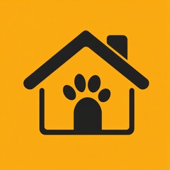 Fototapeta na wymiar A black house silhouette with a paw print, symbolizing pet-friendly spaces or services.