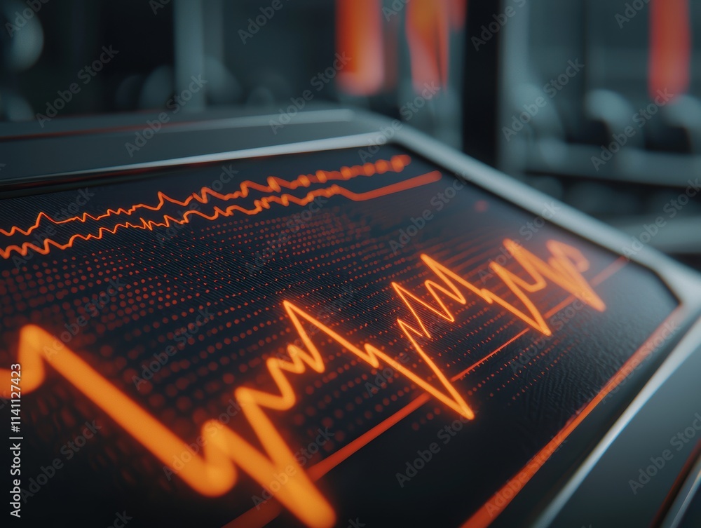 Poster concept of health and fitness data. a close-up view of a fitness monitor displaying an orange heartb