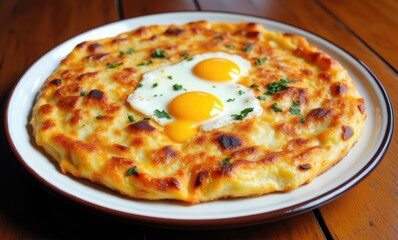Delicious cheesy flatbread with eggs