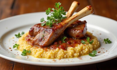 Savory lamb chops on couscous