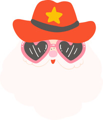 Cute Retro Cowboy Santa with heart glasses Flat Design