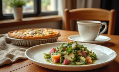 Delicious salad and savory pie lunch