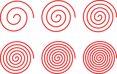 等間隔の赤い渦巻きの線のセット（ベクターファイルは線幅が編集可能なパス）