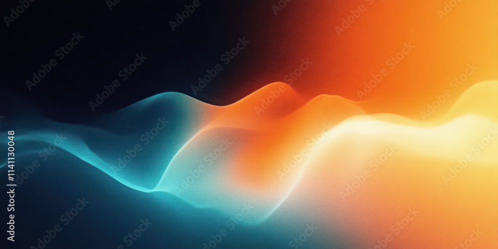 Poster smooth gradient of warm orange and cool teal abstract background with glowing texture and grainy noi