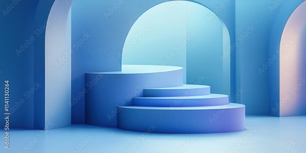 Poster geometric blue minimalist 3d render with soft shadows and depth
