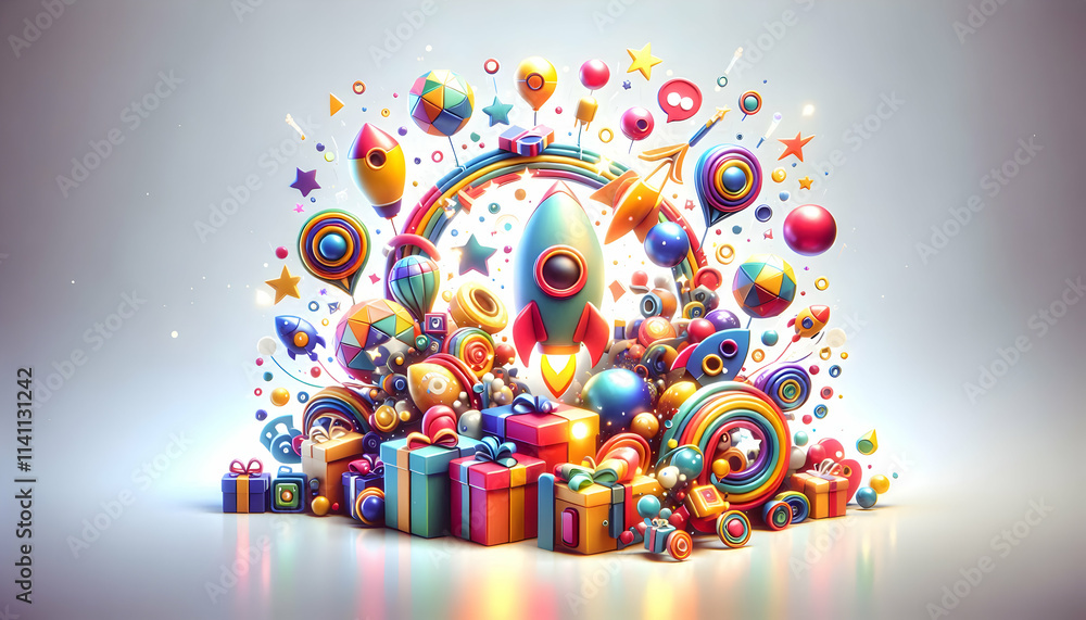 Poster 3d festive product launch concept as a vibrant product launch event with colorful bokeh effects and 