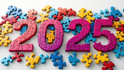 Colorful Puzzle Pieces Forming Two Thousand Twenty Five