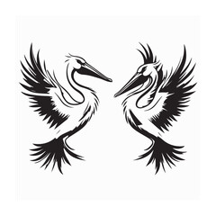 Two Graceful Pelicans Flying Toward Each Other in a Stunning Logo Design Vector Illustration for Creative Branding
