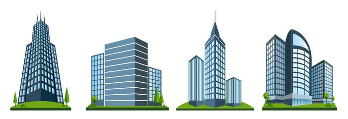 Modern Building Illustration Set featuring various architectural designs. 