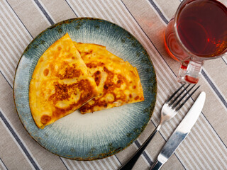 Appetizing pancakes with a filling of minced liver and eggs