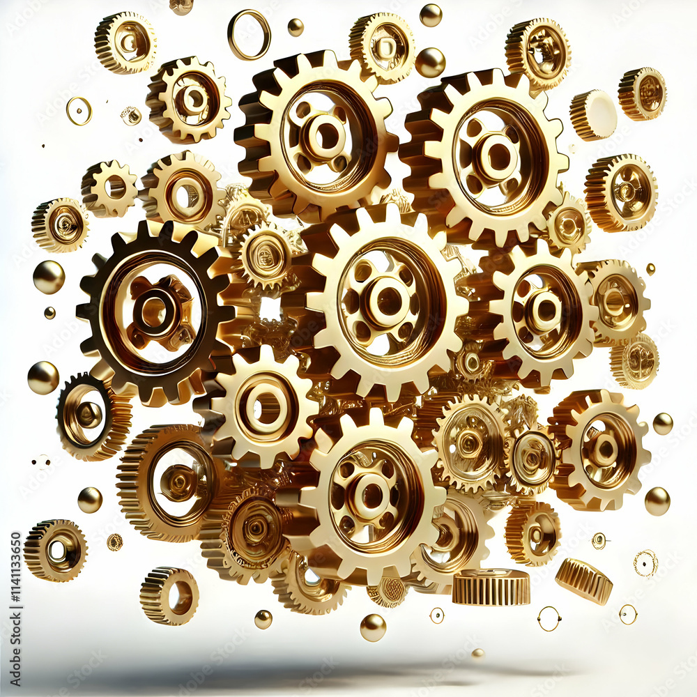 Poster 3d levitating golden gears symbolizing efficient business processes. concept as a high quality image