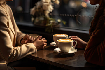 A couple of women enjoying a cup of coffee at a cafe