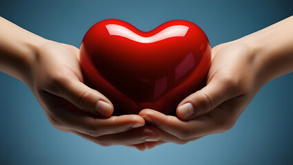 Obraz premium A pair of red hearts in hands symbolize health care, love, and a life full of hope.