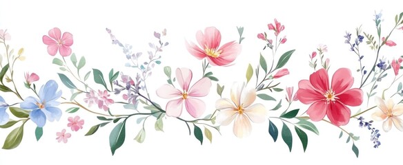 Delicate watercolor floral arrangement featuring pink and blue flowers