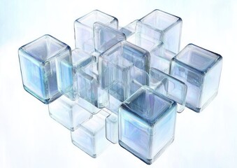 Futuristic Abstract Glass Cube Structure with Ethereal Lighting in a Dynamic Cascading Design