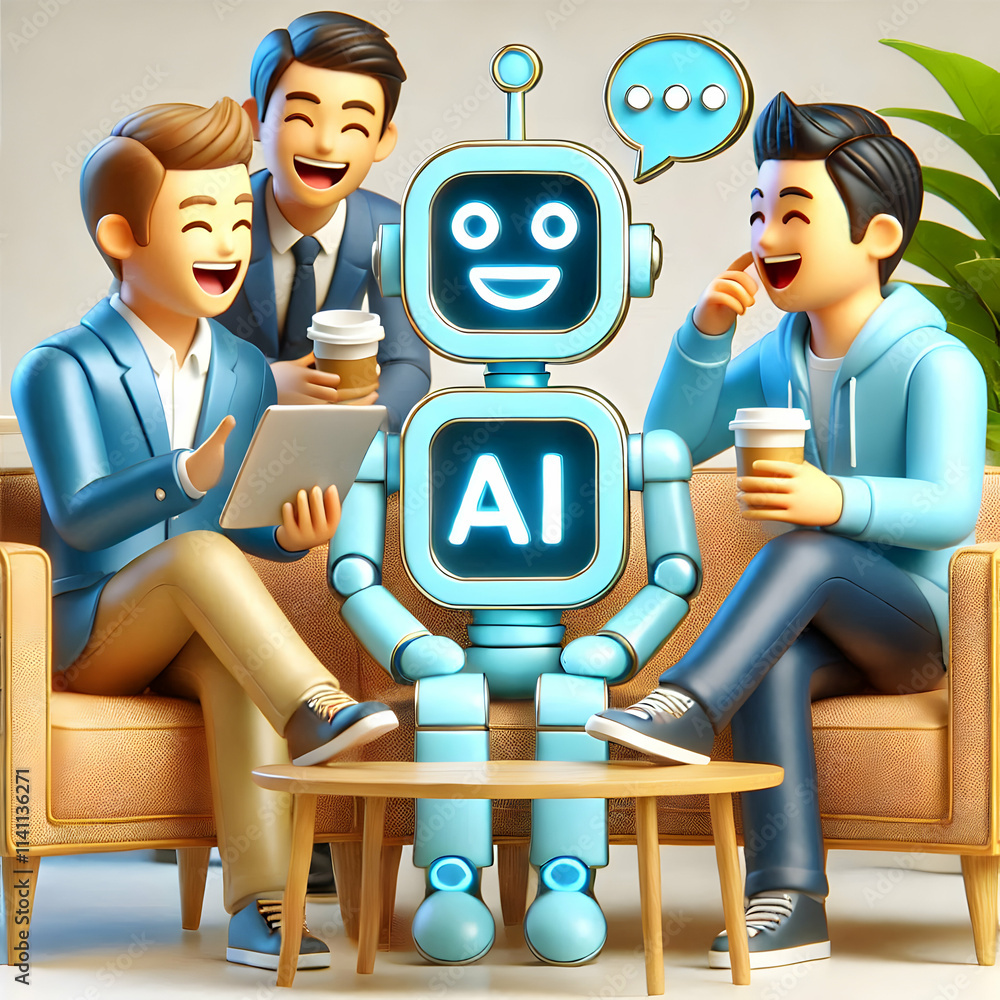 Poster 3d colleagues laughing while using ai technology during break concept as a candid moment of colleagu