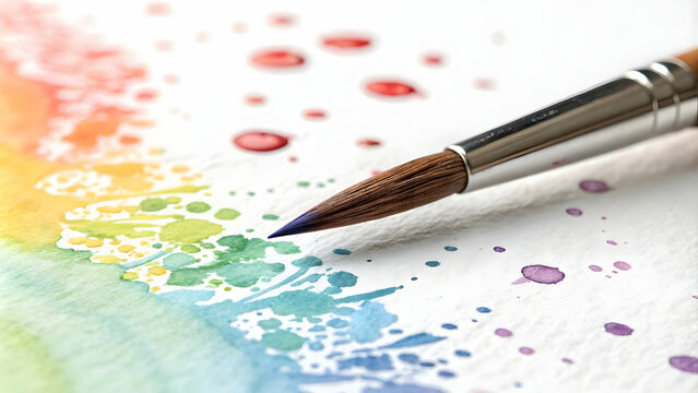 Macro of watercolor brush on paper in art therapy session concept as A close up of a watercolor brush touching paper symbolizing creativity and expression in mental health through art therapy with amp