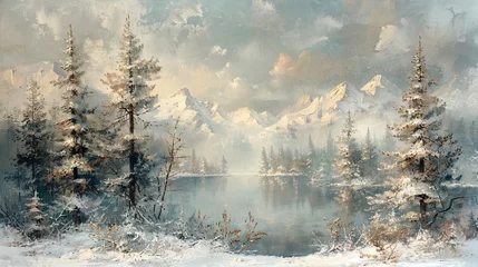 winter scene in the forest. A thick layer of snow covers the ground and branches of coniferous trees, giving the landscape a calm and at the same time fresh mood. 