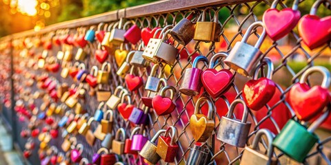 Many locks attached to a fence with a heart shaped lock, love background, love, romance, relationship, heart, symbol